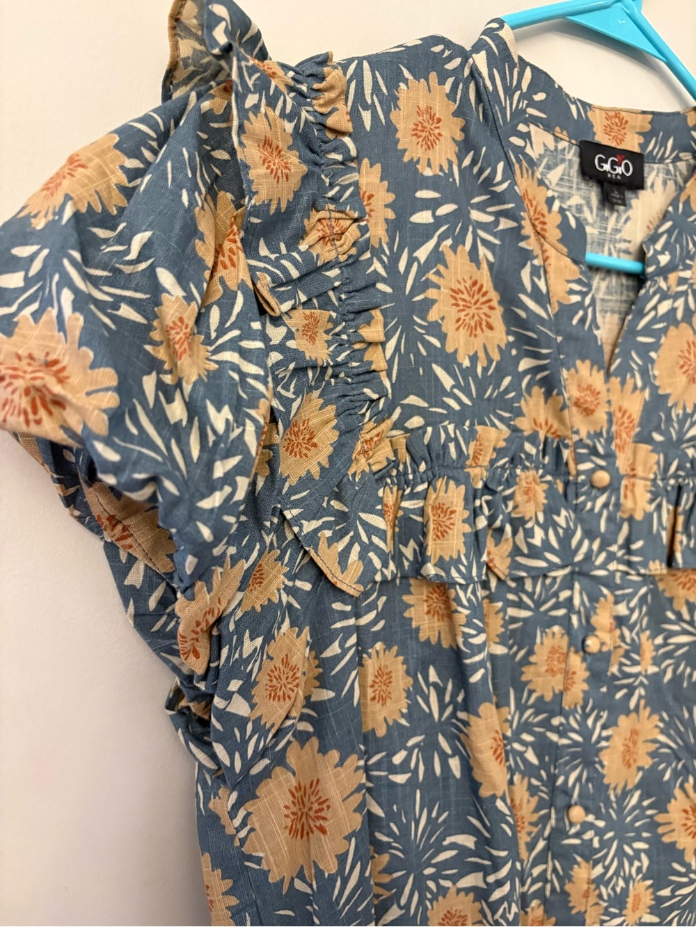 GiGio Floral Ruffle Mini Dress in Blue and Yellow - Picture 3 of 7